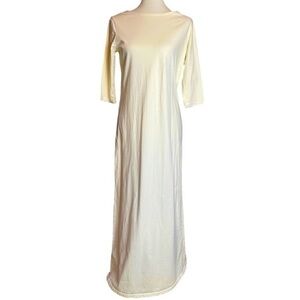 Allen Allen USA Light Yellow 100% Cotton Nightgown w 3/4 Sleeves - Size Medium